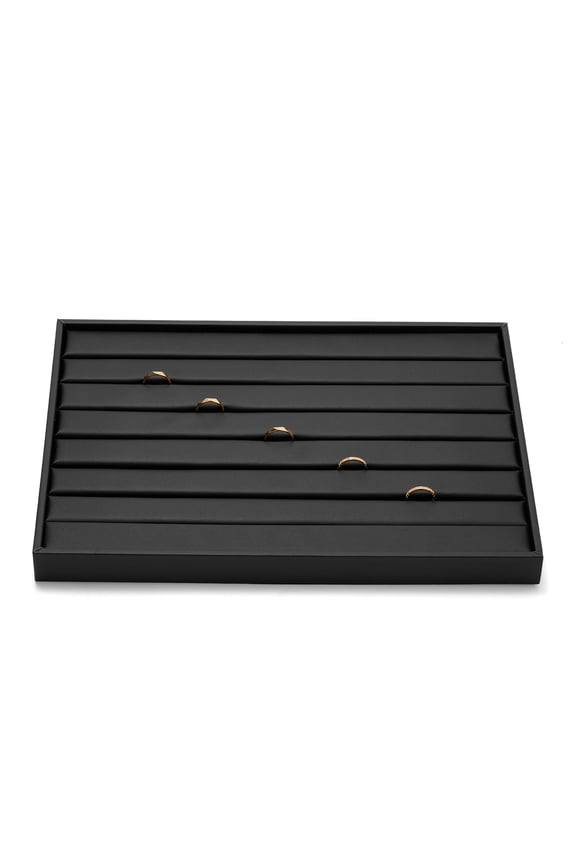 7-Slot Black Leather Ring Display Tray & Organizer