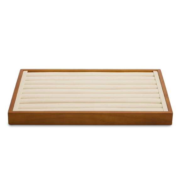 Oirlv 8-Slot Wooden Frame Ring Organizer Tray, Beige Velvet Jewelry Display Holder for Rings & Small Accessories, Home & Retail Drawer Insert