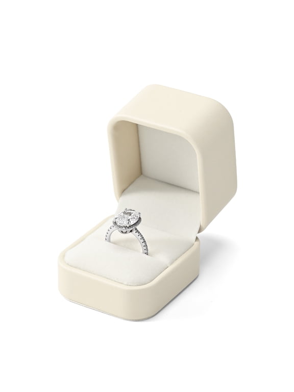Single Ring Box for Proposal, Small Engagement Wedding Ring Box Leather & Velvet (Beige)