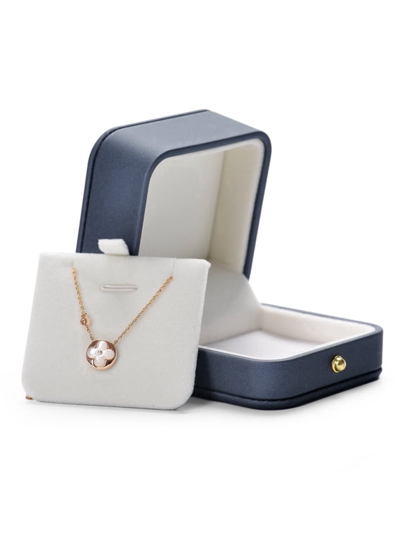 Leather Necklace Gift Box, Necklace Pendant Display Box Blue, 1 Pack