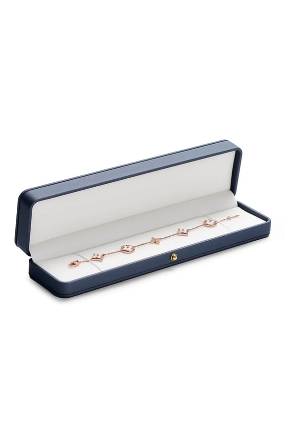 Navy Blue Leather Necklace Gift Box, Long Jewelry Storage Case with Soft Lining for Pendants & Chains, Premium Gifting & Display