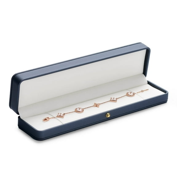 Oirlv Velvet Necklace Gift Box, Blue, Rectangle, Elastic Rope Fixation