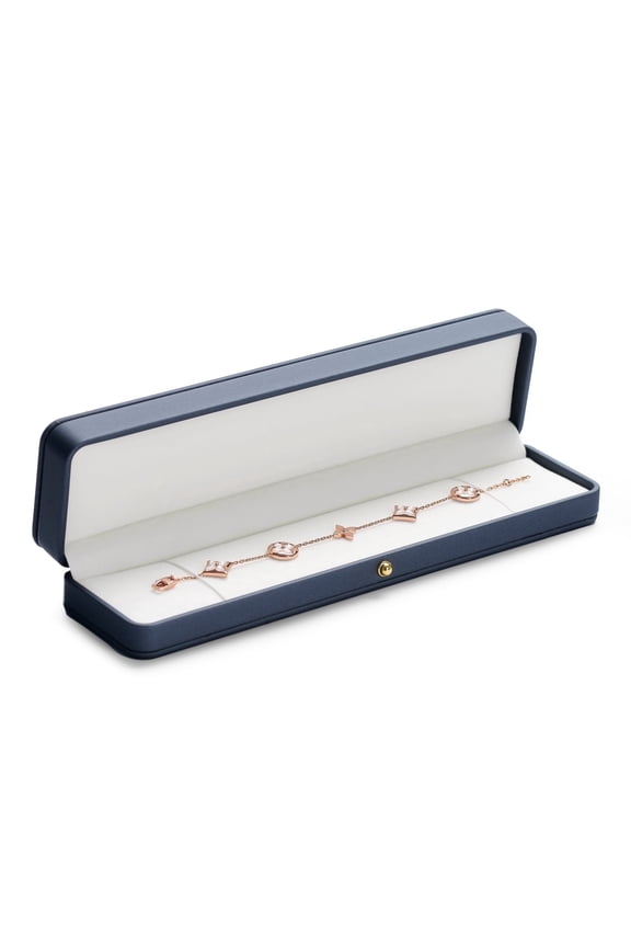 Navy Blue Leather Necklace Gift Box, Long Jewelry Storage Case with Soft Lining for Pendants & Chains, Premium Gifting & Display