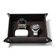 Desktop Storage Catchall for Men Valet Tray Jewelry Organizer, Leather