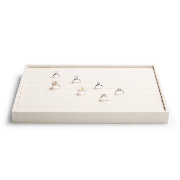 Oirlv Ring Display Tray Linen Jewelry Ring Organizer Tray Beige, 1 Pack