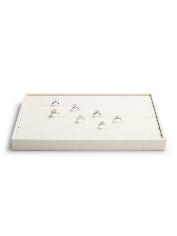 Ring Display Tray Linen Jewelry Ring Organizer Tray Beige, 1 Pack