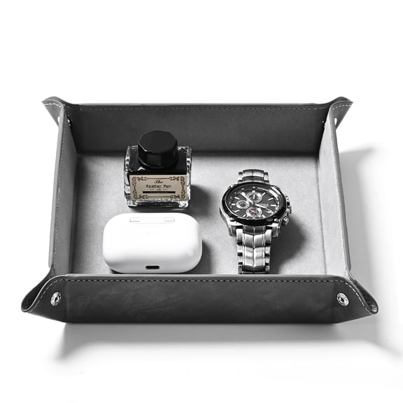 Oirlv Nightstand Catchall Travel for Men Valet Tray, Leather, Gray