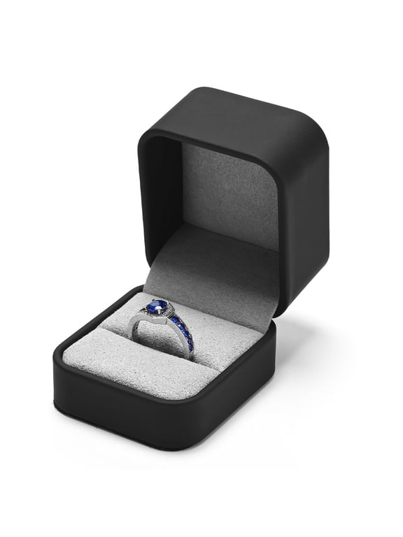 2.08" Black Leather Ring Box, Luxury Jewelry Case with Soft Microfiber Lining for Proposal & Gift
