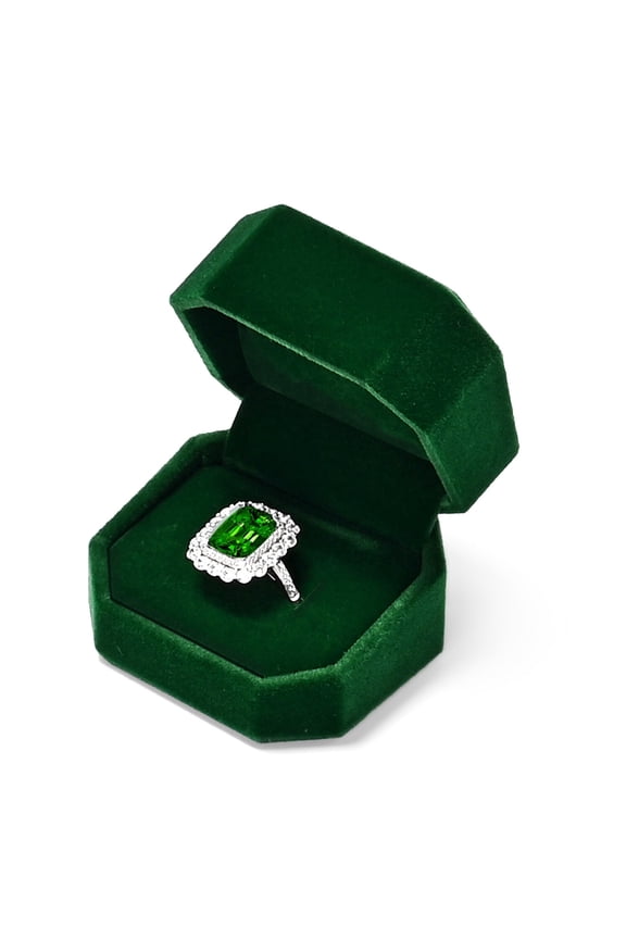 Emerald Green Velvet Ring Box - Vintage Single Slot Jewelry Case for Proposal, Engagement, Anniversary & Wedding Gifts