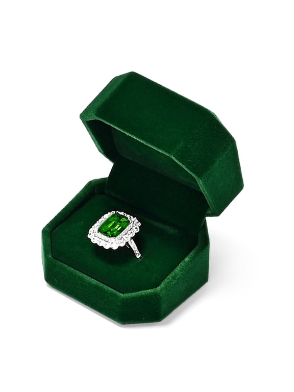 Octagonal Velvet Ring Box for Proposal, Small Engagement Wedding Ring Box (Green)