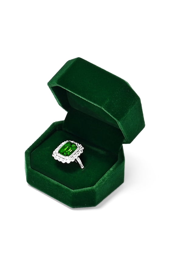 Emerald Green Velvet Ring Box - Vintage Single Slot Jewelry Case for Proposal, Engagement, Anniversary & Wedding Gifts
