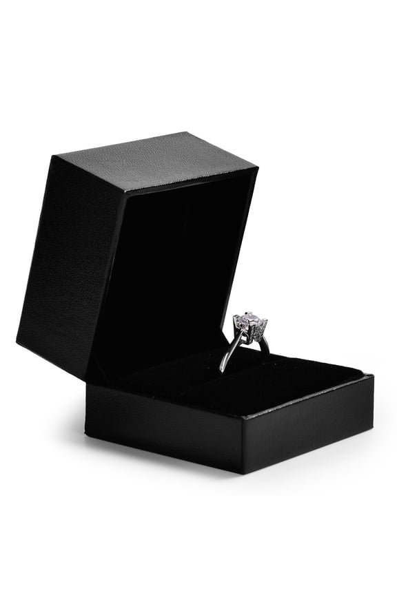 Engagement Ring Box for Proposal Ring Box for Men Women, Leather, Black