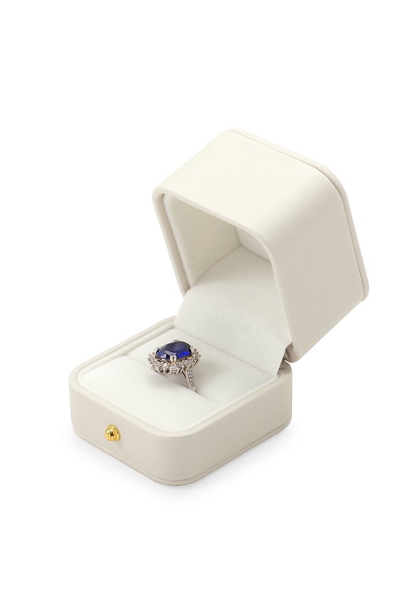 Ring Box Premium Leather Ring Gift Box Jewelry Storage Case for Women for Proposal, White