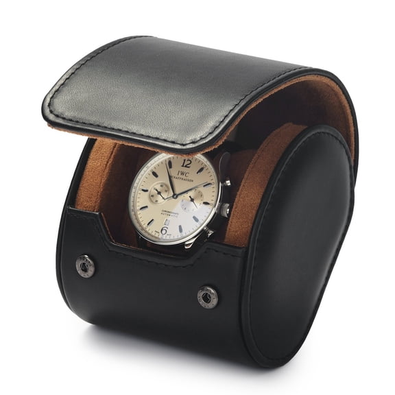 Oirlv Single Watch Roll Travel Case Leather & Velvet Travel Watch Cases for Men Watch Display Case (Black)