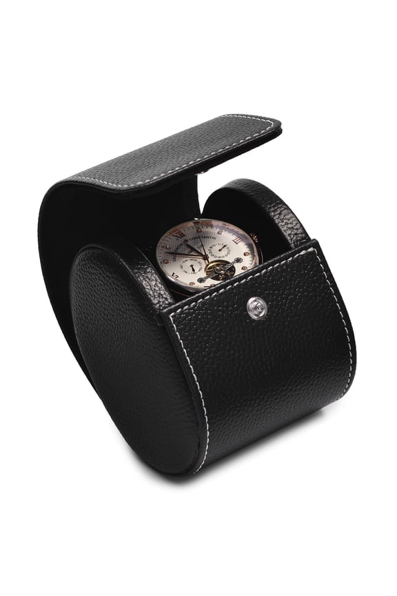 Black Leather Watch Roll Travel, Single Watch Travel Case for Men & Women