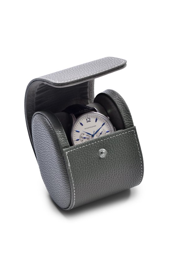 2.95" Gray Pebbled Leather Single Watch Roll, Travel Case with Soft Velvet Lining for Men & Women