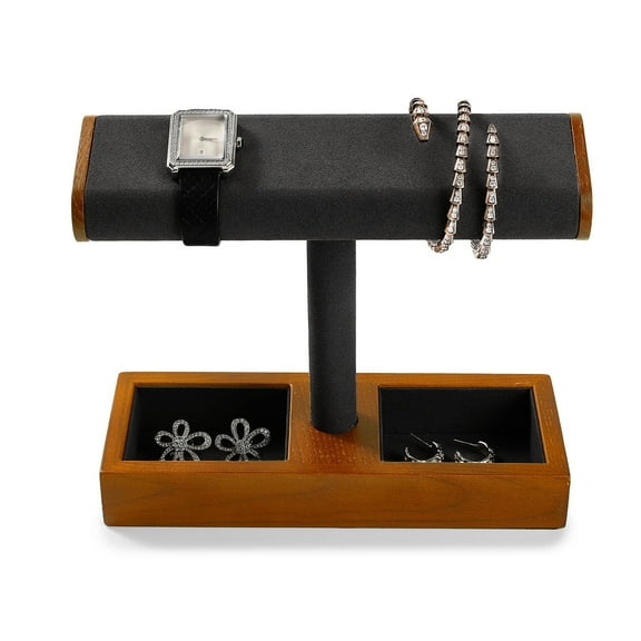 Oirlv Display T-Bar Watch Stand Jewelry Organizer, Wood, Gray, 2 Grids