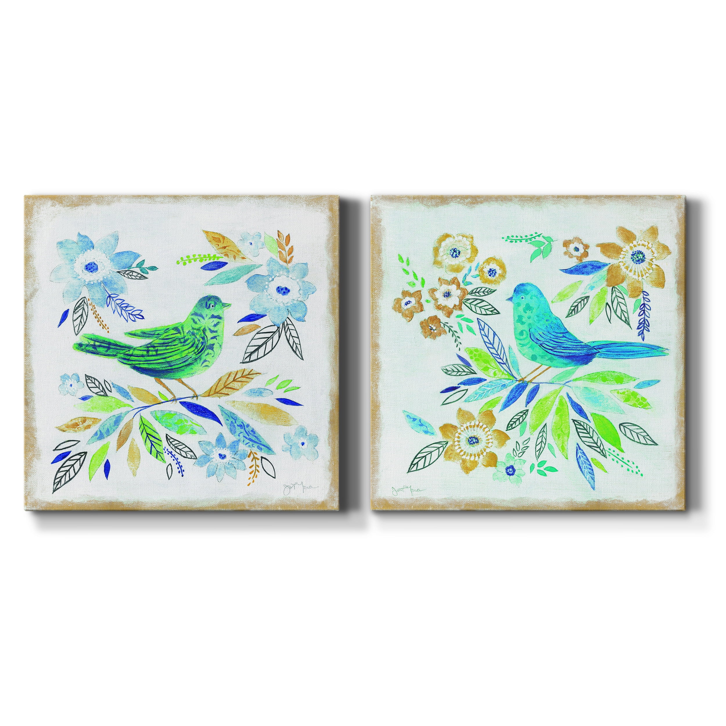 Oiseau Chanteur I - Premium Gallery Wrapped Canvas - Ready to Hang Set of 2 - 24 x 24 Each