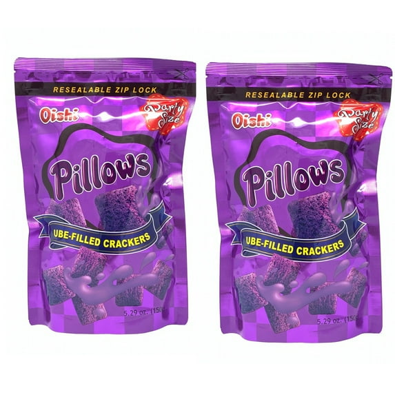 Oishi Pillows Ube Filled Flavor, Party Pack Size 5.29oz/ 150g, Pack of 2