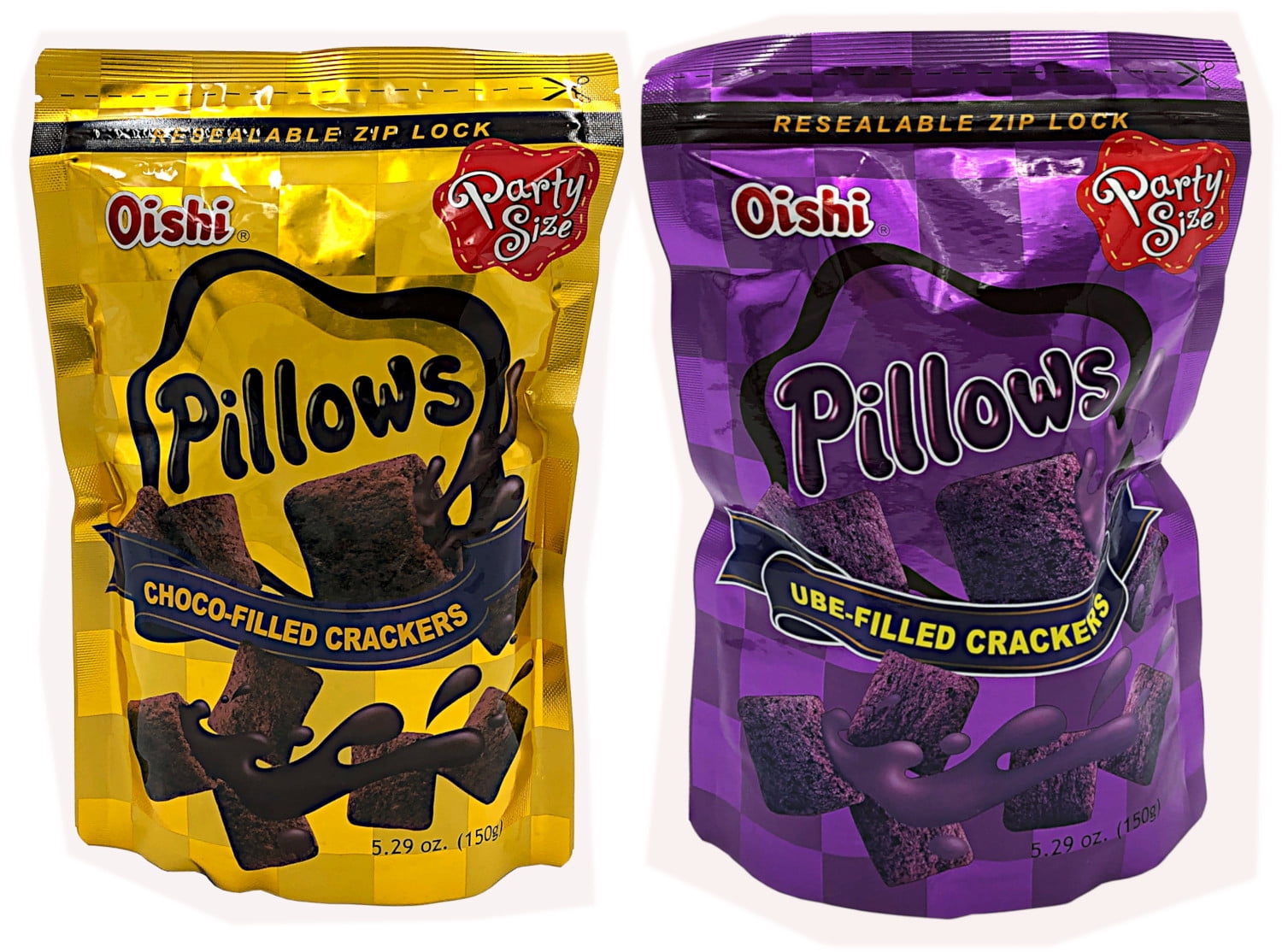 Oishi Pillows Ube and Chocolate Filled Crackers Bundle, 1 each flavor