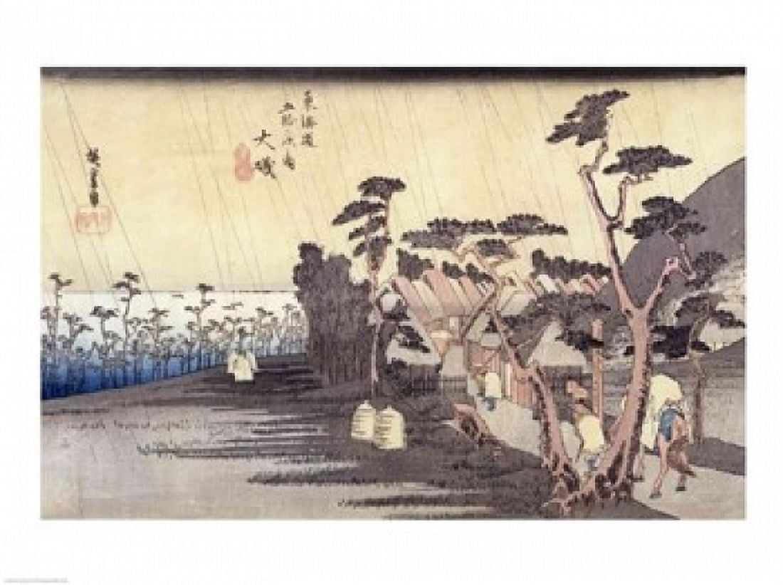 Oiso Toraga Ame Shower Canvas Art - Utagawa Hiroshige (36 x 24)