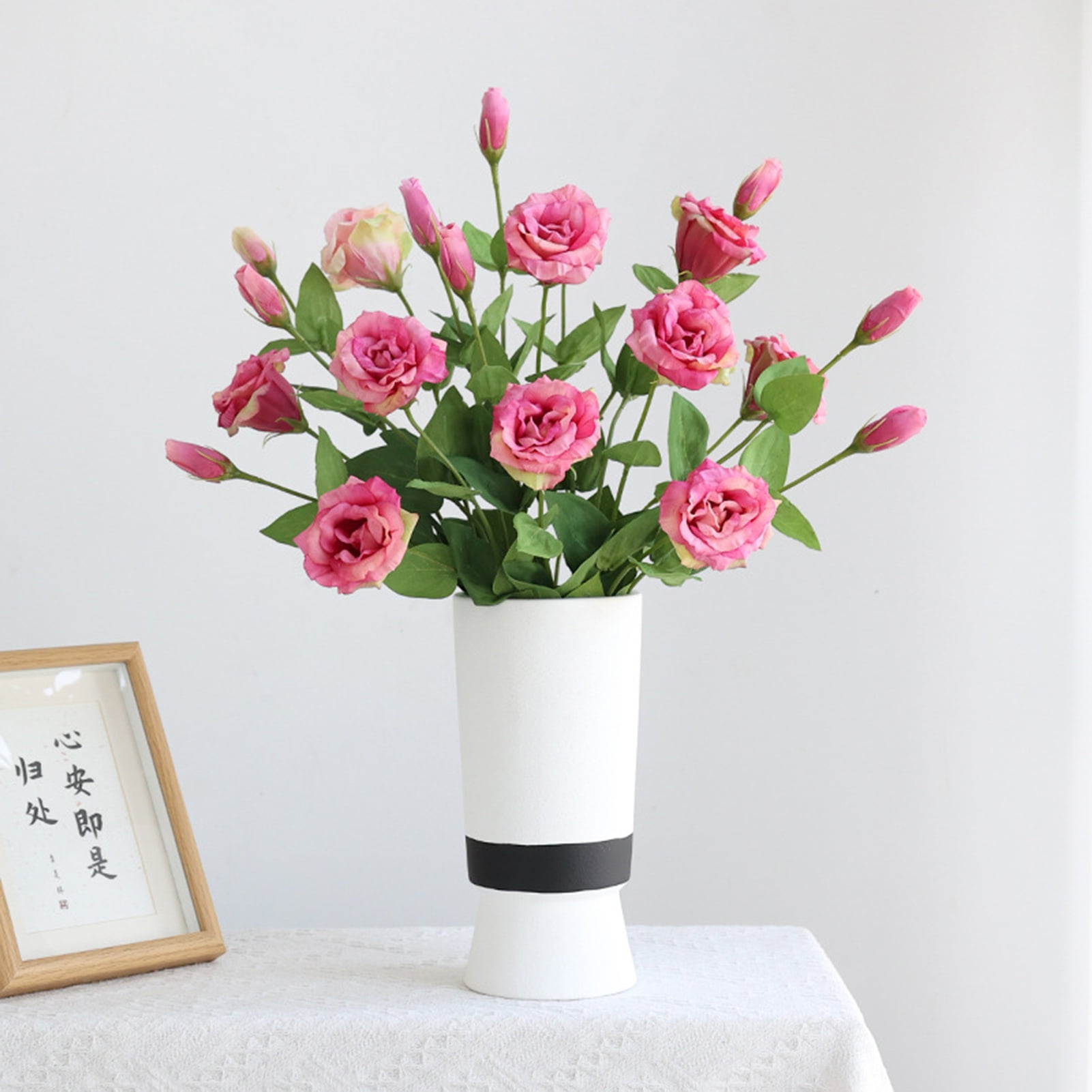 Oiur 1 Branch 2 Heads Artificial Silk Fake Flowers Leaf Lisianthus ...