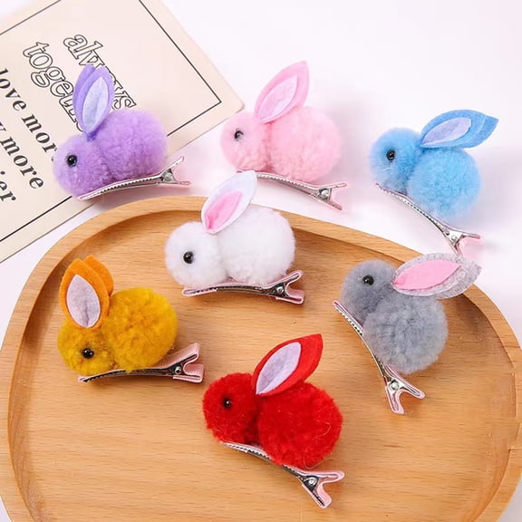 Oiur 1 Pair Easter Winter Plush Bunny Hairpins Hair Clips Vivid Color Creative Shape Adorable Sweet Hairpins Hair Accessory for Kids