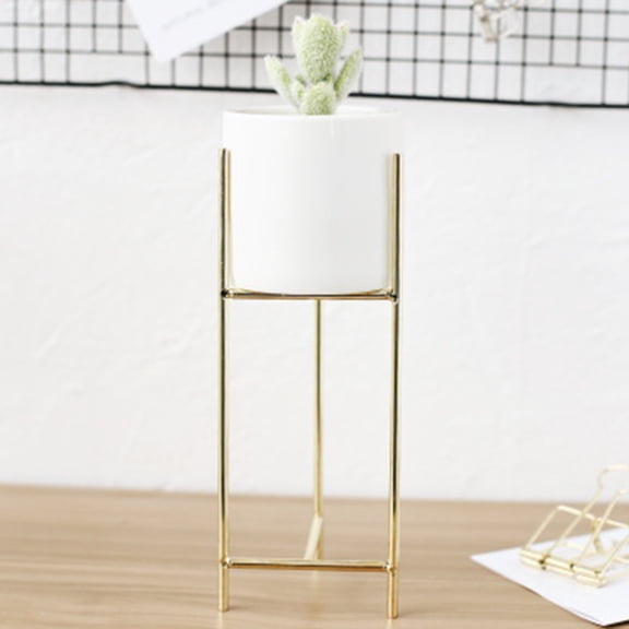 Oiur 1 Set Flower Pot Stylish Iron Frame Flower Stand Ceramic Flowerpot for Home Office Room Decoration