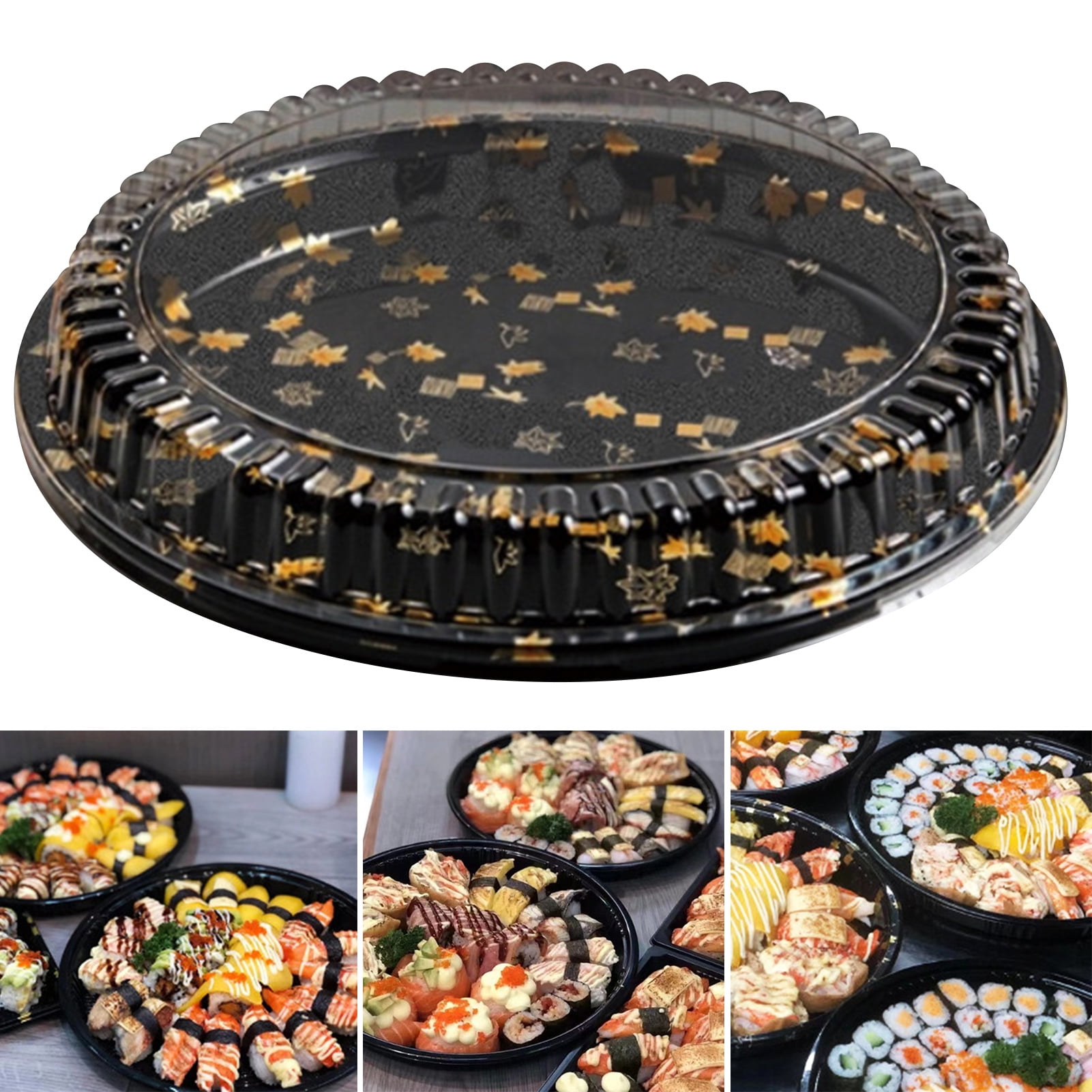 Oiur 10 Pcs Round Sandwich Platter Trays with Lids Clear Pattern