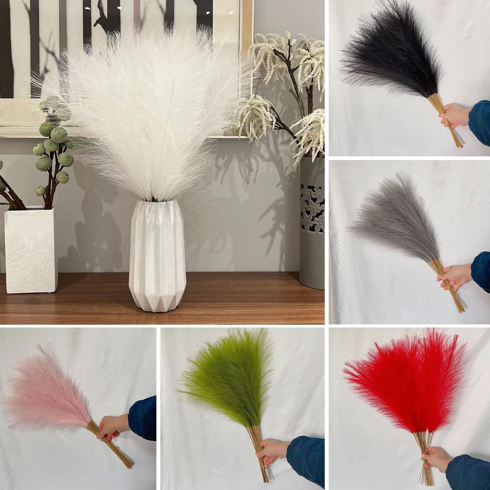 Oiur 10Pcs Artificial Pampas Grass Decorations Realistic Vibrant Color ...