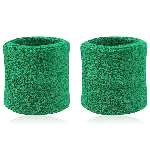 Oiur 2 Pcs Sports Wristband Solid Color Absorbent Cotton Breathable Quick Dry Sweatband for Tennis,Green