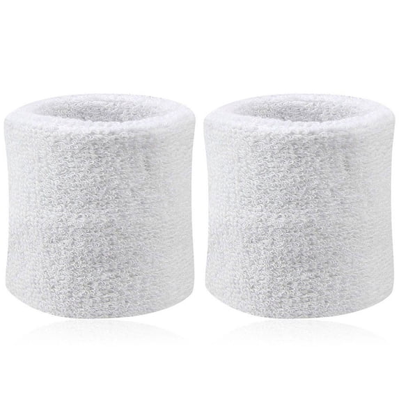 Oiur 2 Pcs Sports Wristband Solid Color Absorbent Cotton Breathable Quick Dry Sweatband for Tennis,White