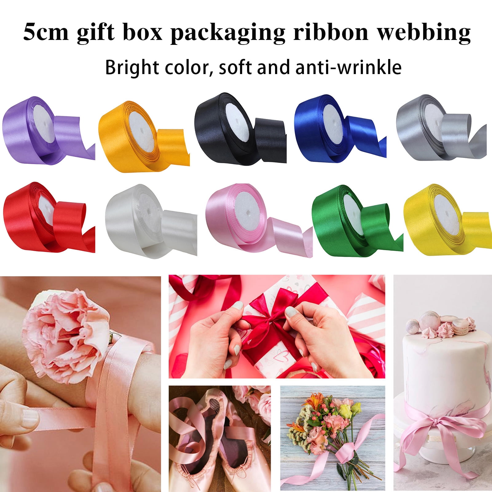 Oiur 22.8m Packaging Ribbon 5cm Width Solid Color Polyester Ribbon Gift ...