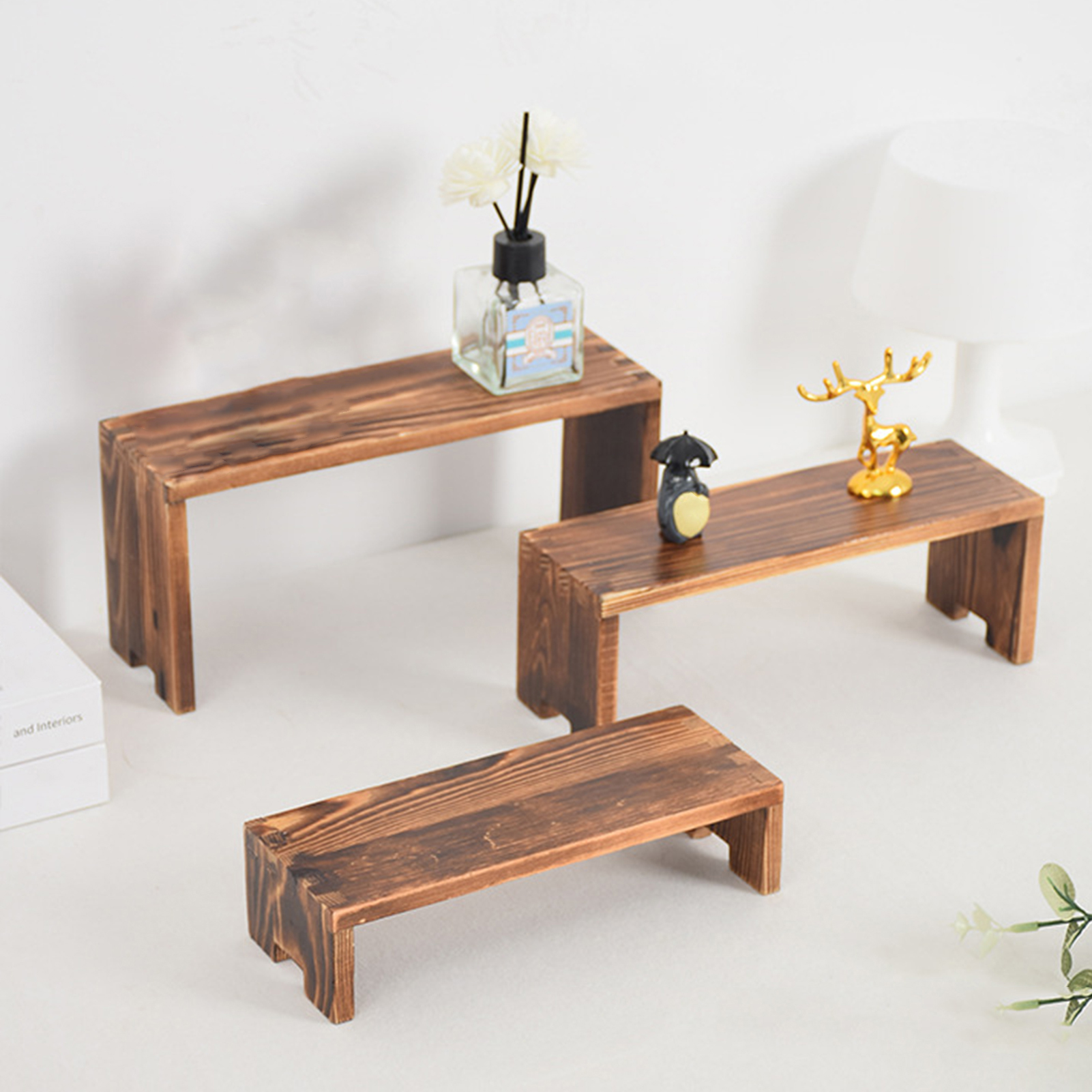 Oiur 3-Piece Display Stand Wood Risers Rustic Display Risers ...