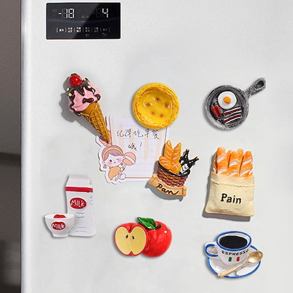 Oiur 3D Simulated Food Fridge Magnet Resin Cartoon Bread Ice Cream Cone Coffee Milk Fruit Refrigerator Magnet Home Office Kitchen Decoration ,F