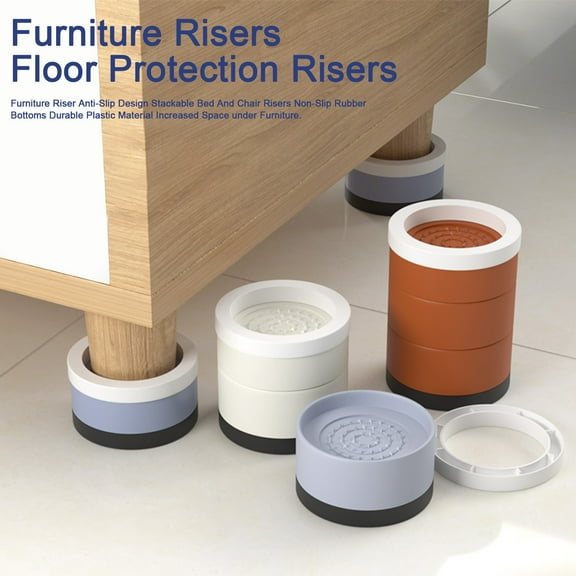 Oiur 4Pcs Round Furniture Riser Heavy Duty Bed Riser Stackable Anti-slip Table Desk Couch Chair Sofa Cabinet Leg Lift Riser Heightening Foot Pad ,Black