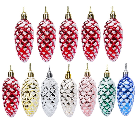 Oiur 5Pcs Christmas Plastic Pine Cone Ornament Colorful Shiny Glitter Pine Cone Pendant for Holiday Party Scene Layout Christmas Tree Hanging Decoration DIY Accessories