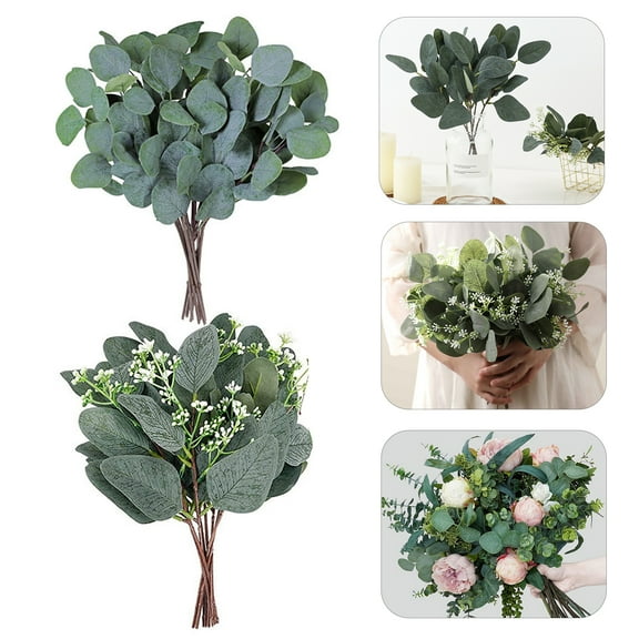 Oiur 7Pcs Artificial Eucalyptus Leaves Branch with Stem Realistic Reusable Faux Green Plants Greenery Home Table Decoration Photo Props