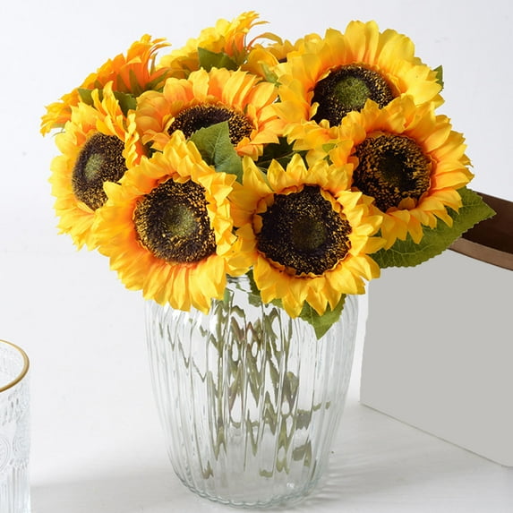 Oiur Artificial Sunflower Branch with Stem Reusable Home Wedding Party Faux Flower Floral Arrangement Indoor Outdoor Garden Decoration Photo Props,Red