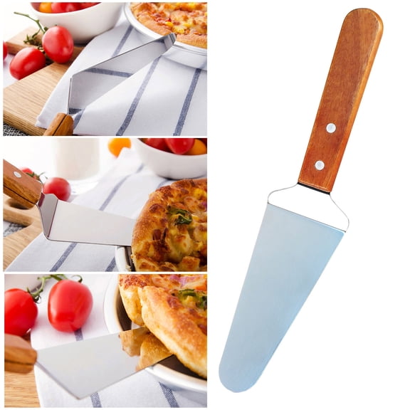 Oiur Cake Spatula Wooden Handle Stainless Steel Triangle Spatula Durable Comfortable Grip Cheese Pizzas Shovel for Home