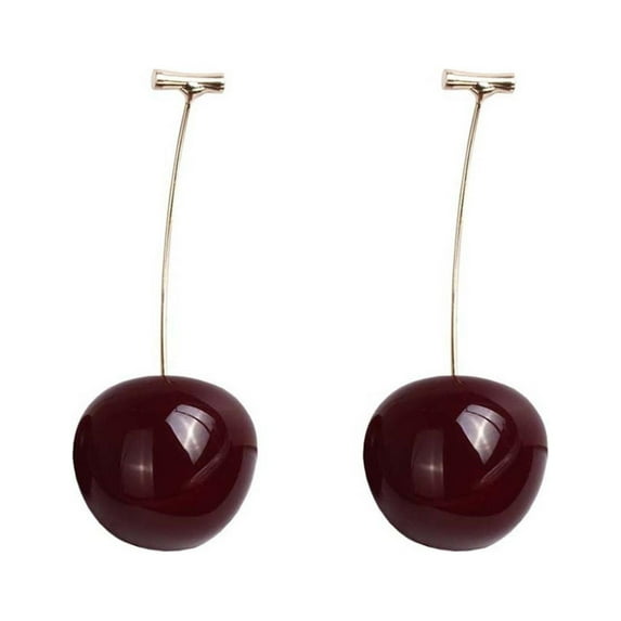 Oiur Earrings Sweet Cherry Shape Alloy Exquisite Jacket Ear Dangle for Dating,Deep Red