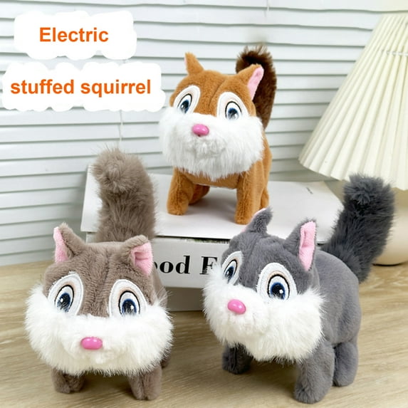 Oiur Electric Plush Squirrel Toy Interactive Jumping Movable Tail Squirrel Toy Toddlers Educational Baby Tummy Time Crawling Stuffed Animal Toy,Khaki