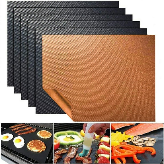 Oiur Grill Mat for Outdoor BBQ Reusable Baking Mat Heat Resistant Fish Grilling Mat Non-Stick Works on Gas Charcoal Electric Grills Oven Liner ,Brown 1pc