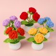 thumbnail image 1 of Oiur Knitted Flower Realistic Artificial Flowers Low Maintenance Crochet Flower Potted Plant for Home Decor, 1 of 7