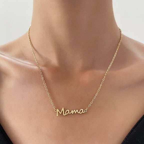 Oiur Mama Necklace Small Mama Pendant Necklace Mother's Day Jewelry Gift for New Mom Women Wife Anniversary,Golden