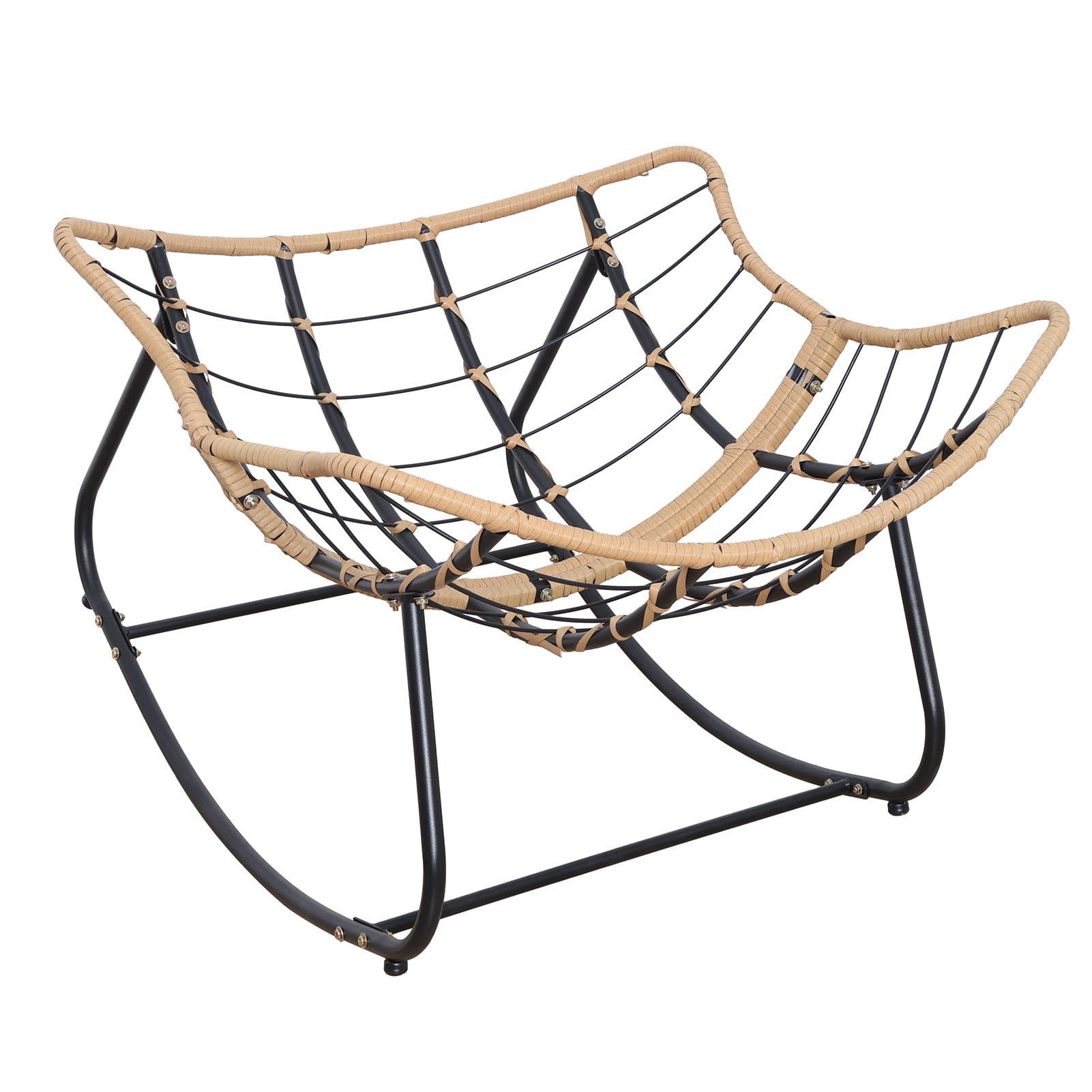 Oiur Outdoor Rattan Rocking Chair,Patio Comfy Reading Chair with ...