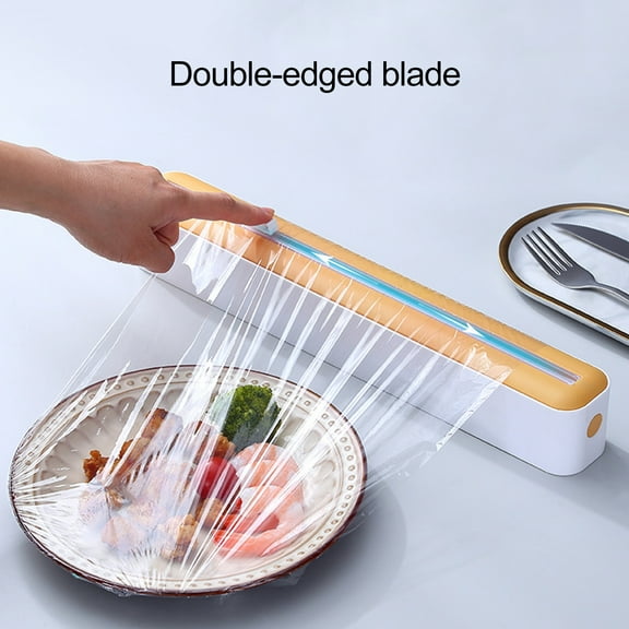 Oiur Plastic Wrap Dispenser with Slide Cutter Adjustable 2-In-1 Food Cling Wrap Film Roll Holder Cutting Tools Kitchen Gadgets,Black