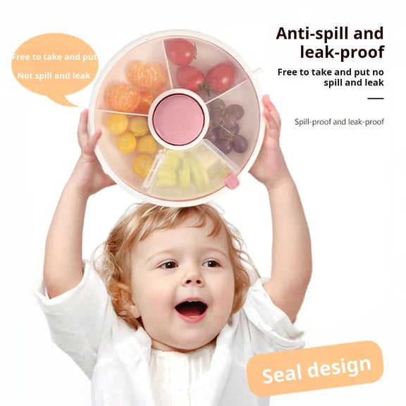 Oiur Round Snack Storage Box with Lid 5 Compartments,Large Capacity Countertop Multipurpose Dried Fruit Nut Candy Serving,Dish Organizer Plate Food Container