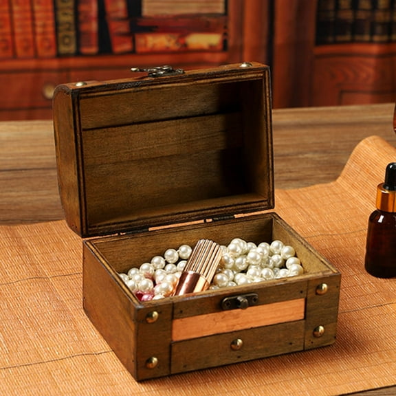 Oiur Rustic Wooden Storage Box Jewelry Organizer with Lock Large Capacity Tools Storage Box Decorative Keepsake Box
