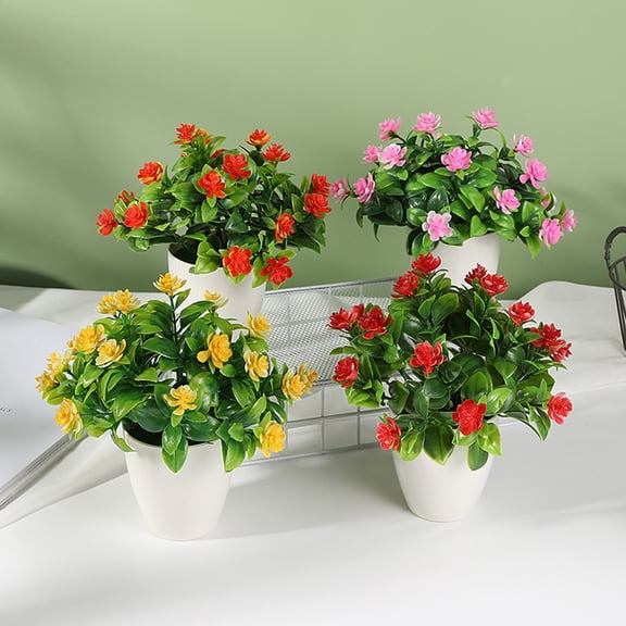 Oiur Simulation Bonsai Easy Care Weather-resistant Never Fade No Need to Water Non-slip Bottom 18 Flowers Simulated Tea Rose Bedroom Decor